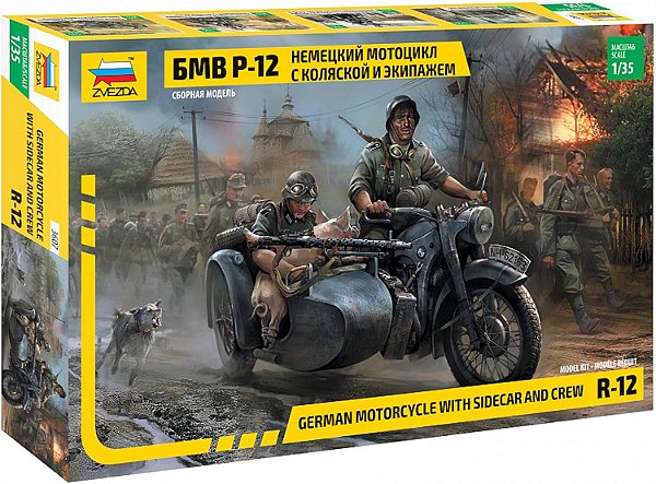 Zvezda - German Motorcycle with Sidecard and Crew R-12 - 1/35