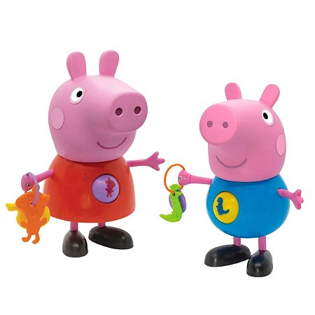 Kit Boneca Peppa Pig e George Pig Atividades Tamanho Grande Menina e Menino Elka