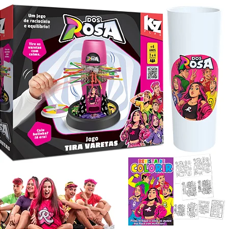 Jogo Tira Varetas dos Rosa Emilly Vicky Brinquedo Menino e Menina Elka + Revista de Colorir e Copo Brinde Presente Dia das Crianças