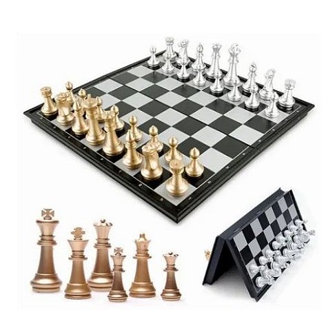 Tabuleiro de xadrez (1) - Bronze/liga de metal  (dourado/prata/patinado/pintado à mão a frio), madeira e aglomerado -  Catawiki