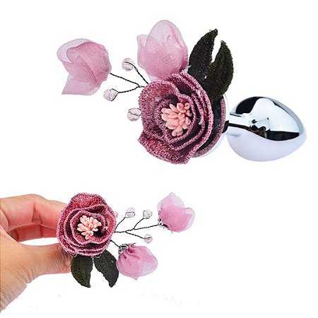 Plug Anal Formato Cônico Em Metal Com Flor Rosa