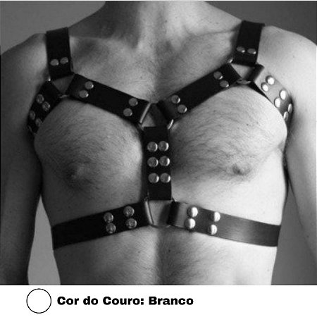 Arreio Sado em Couro Branco Arnês Argola Sexy BDSM Masculino