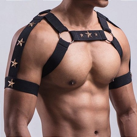 Arreio Masculino Harness Peitoral E Ombreira Feito em Elástico BDSM