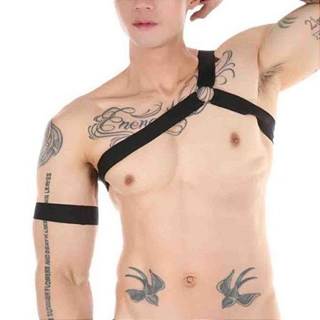 Arreio Com Bracelete Elástico Preto Harness Masculino BDSM