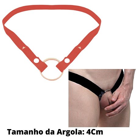 Anel Peniano em Elástico Vermelho Ajustável Com Argola Aço 4Cm