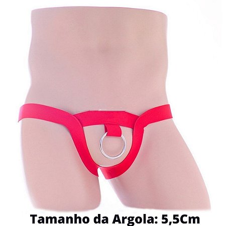 Anel Peniano Com Argola Aço 5,5Cm Com Cinto Elástico Vermelho