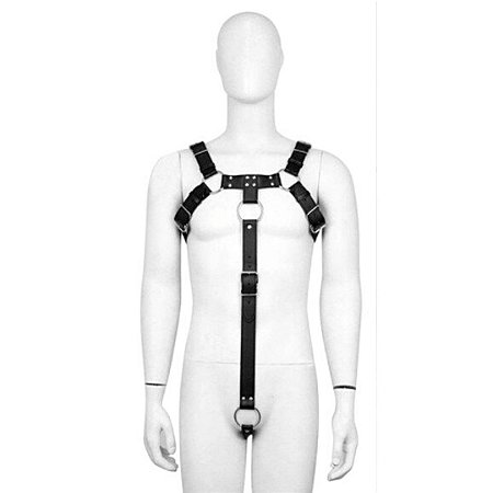 Arreio Harness Masculino Preto Com Anel Peniano 4,5cm e Metais