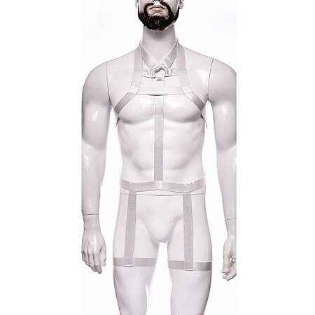 Arreio Harness Masculino em Elástico Branco Corpo Inteiro