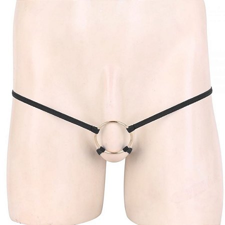 Anel Peniano 5,5 Cm e Tanga Masculina Com 2 Tiras Elástico Preto