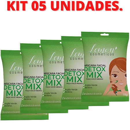 KIT 05 Mascara Facial Desintoxicante Mix Argila Verde Lemon