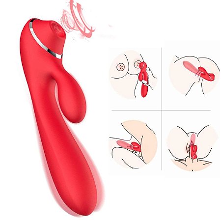 Vibrador Ponto G Com Sugador de Seio e Clitóris Recarregável