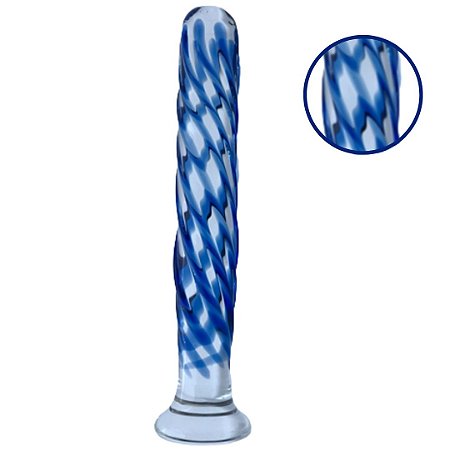 Plug de Vidro Com Espiral Azul Plug Anal 14 x 2 Cm