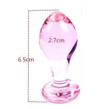Plug Penetrador Anal em Vidro Rosa Cristalino Pequeno 6,5x2,7Cm