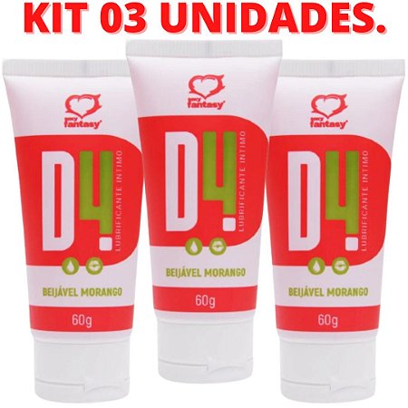 KIT 03 Lubrificantes de Morango Comestível 60G Sexy Fantasy