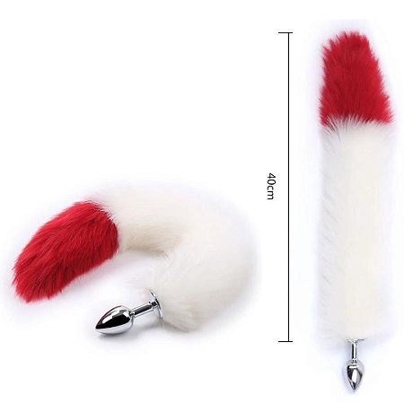Plug Anal Bicolor Cauda Raposa Branco e Vermelho 7×2,8 Cm
