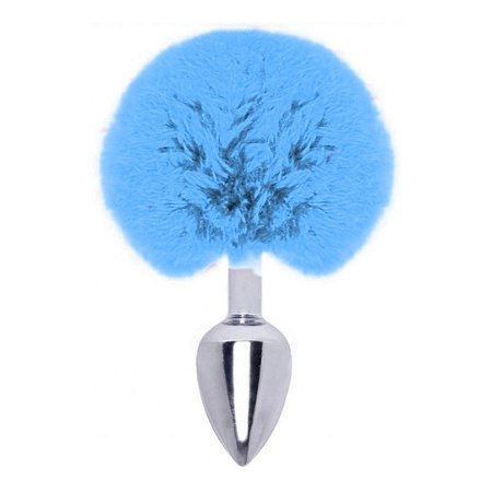 Plug Anal Liso em Aço Com Pompom Coelhinho Azul 6x2,8 Cm