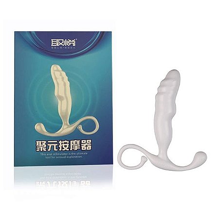 Plug Anal Massageador de Próstata Branco Com Alça 14 x 3 Cm