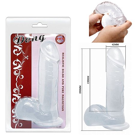 Penis Translucido Dildo Realístico Com Ventosa e Escroto 19 Cm