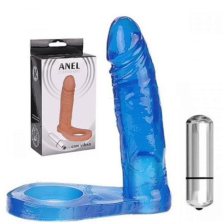 Anel Peniano Companheiro Azul com Vibrador 13,5cm - Sex shop