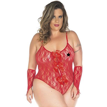 Body Sensual Vermelho Plus Size Lacinho Pimenta Sexy - Lingerie Sexy