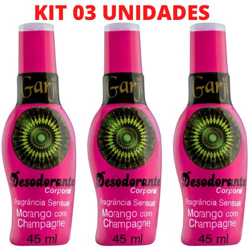 KIT 03 Desodorante Íntimo Morango com Champagne 45ml Garji – Sexshop