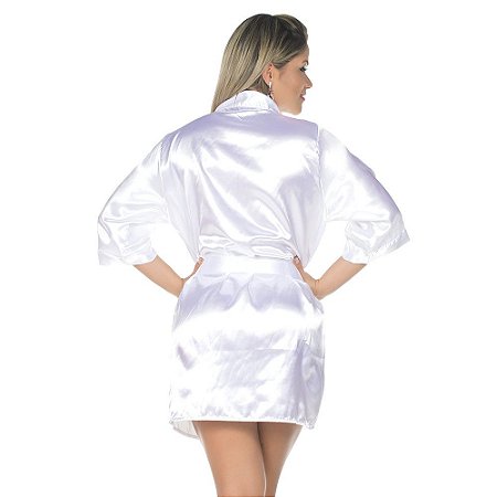 Camisola Robe Cetim Curto Branco Pimenta Sexy - Sex shop