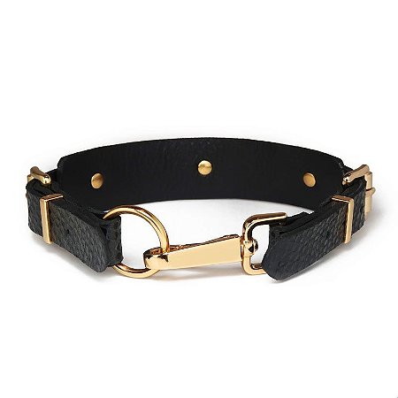 Choker Athena Couro Python com 3 Spikes Dourado - Secret Play - Sex shop