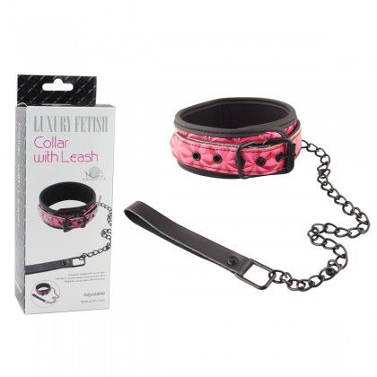 Coleira Fetiche Luxury Na Cor Rosa com corrente WITH LEASH