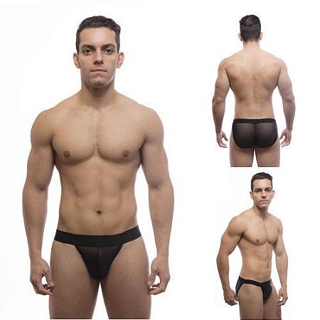 Cueca Slip Tule Preta - Sexy shop