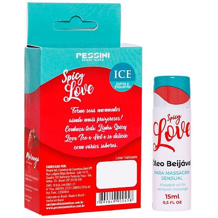 Gel Comestível Spicy Love Ice MORANGO 15ml Pessini - Sex shop