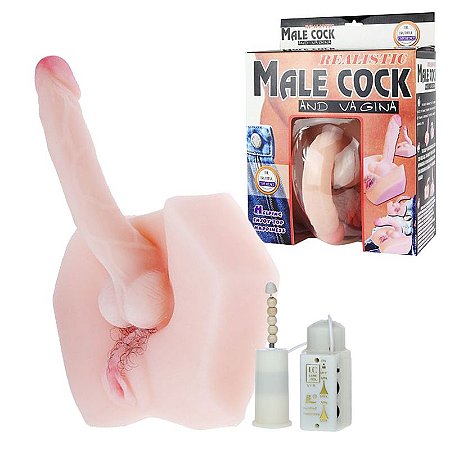 Pênis e Vagina em CyberSkin com Vibrador - Hermafrodita Male Cock - Sexshop