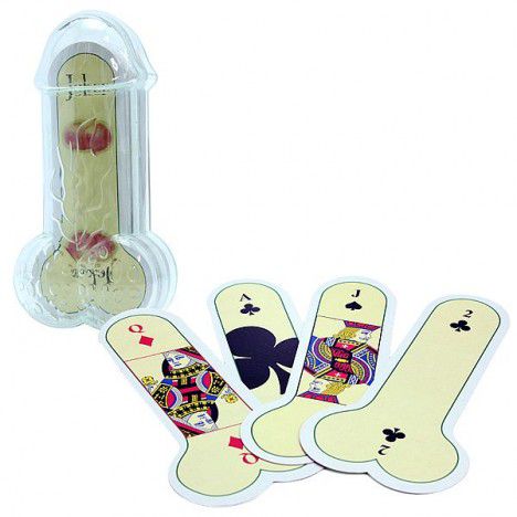 Jogo de cartas no formato de pênis com caixa em acrílico - Sex Shop