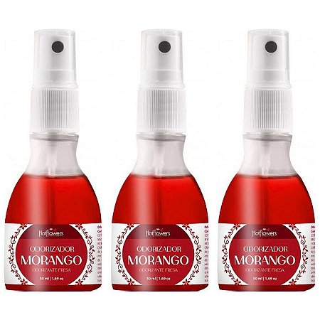 Kit 03 Perfume Morango Odorizador Ambientador 50ml Hot Flowers
