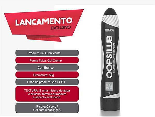 Lubrificante OOPS! LUB Híbrido - Gel lubrificante Silicone + Água - 50g - Sex shop