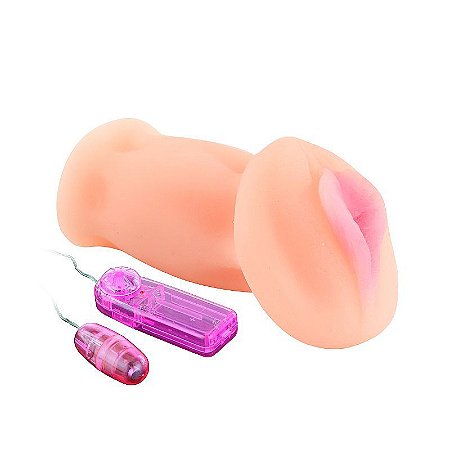 Masturbador em Cyberskin Formato de Vagina com Vibrador 14 cm - Sex shop