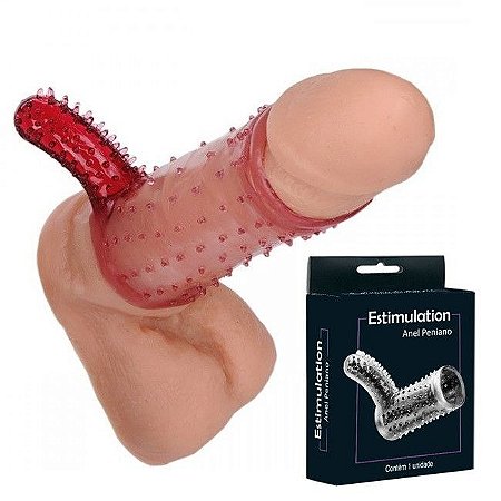 Meia capa peniana com estimulador clitoriano Vermelha - Sexshop