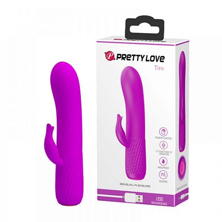 Mini Vibrador Recarregável com Estimulador Clitoriano e 12 Modos de Vibração - PRETTY LOVE TIM - Sexy shop