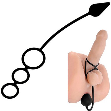 Anel peniano triplo com Alça e plug Anal Silicone - Sex shop