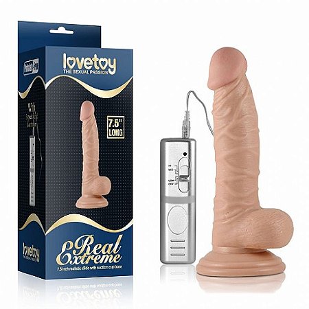 Pênis Lovetoy com Vibrador e ventosa Real Extreme 7,5" - Sex shop