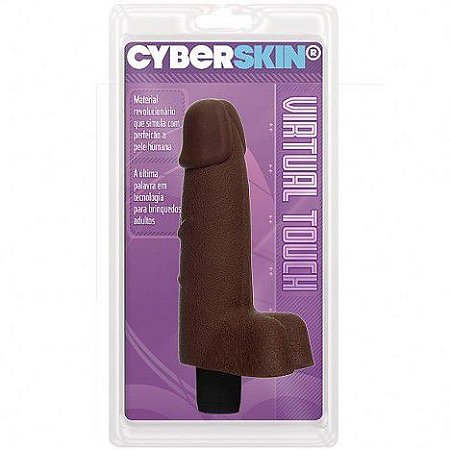 Pênis Prótese em Cyber Skin com escroto e vibro - 16cm marrom - Sexshop