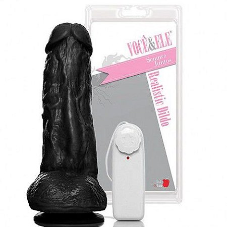 Pênis Prótese Kong com Escroto, Ventosa e Vibrador Preto - Sexshop