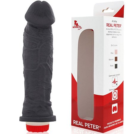 Pênis Real Peter Charmoso com Vibrador Preto 20x4,5cm - Sexshop