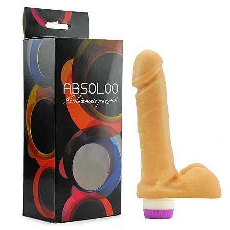 Pênis realístico 15,5cm com glande exposta, vibração e escroto - ABSOLOO - Sexshop