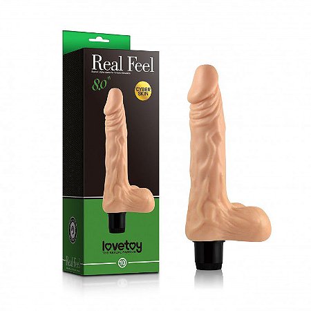 Pênis realístico com escroto e veias salientes, vibração - LOVE TOY REAL FEEL 10 - Sexshop