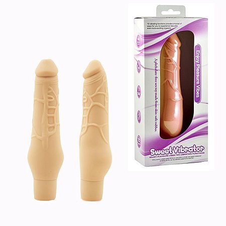 Pênis realístico em silicone com 10 vibrações e veias salientes - Sex shop