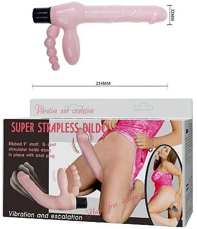Pênis Strapless Para Casal Com Vibrador e Plug anal Esferas