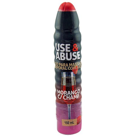 USE e ABUSE 150ml é um gel para massagem comestível Morango com Champanhe - Sex shop