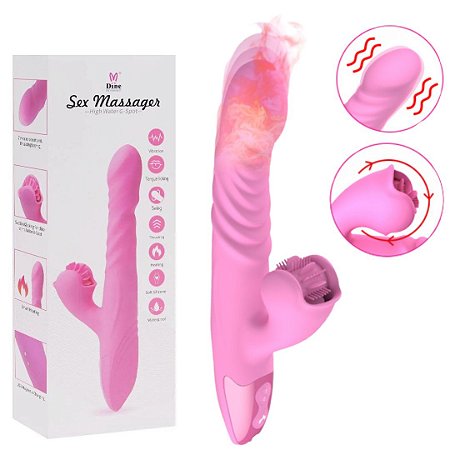Vibrador recarregável vai e vem com estimulador clitoriano simulador de sexo oral com línguas giratórias - Dibe - Sex