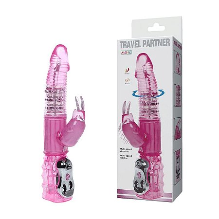 Vibrador Rotativo com Estimulador Clitoriano Coelho - TRAVEL PARTNER - Sex shop