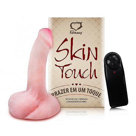Vibrador Rotativo em Cyberskin com Escroto e Vibro - Skin Touch - Sex shop